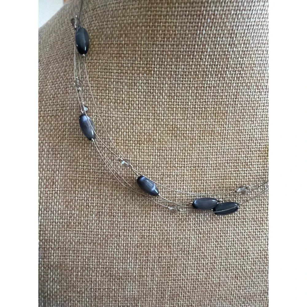 New York & Company Grey Cats Eye Multi Strand Illusion Floating Bead Necklace‎